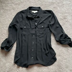 Loft Black Camp Shirt Blouse S Small